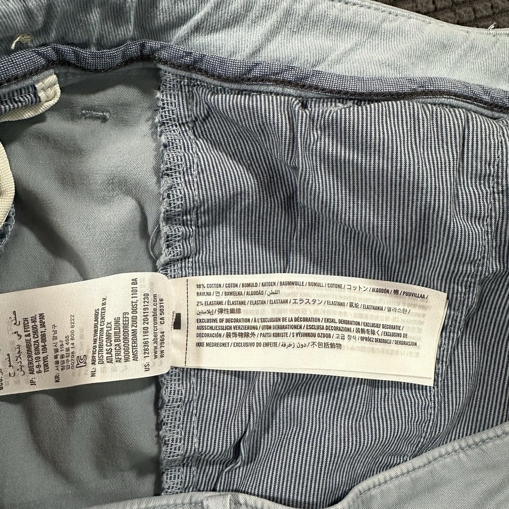 Abercrombie Fitch Light Blue Chino Shorts Mens 36 Stretch Casual Flat Front - Picture 4 of 7